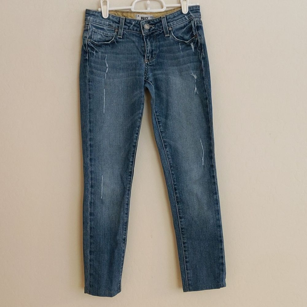 Paige Skyline Ankle Peg Distressed Jean Denim Crop Capri - Size 24